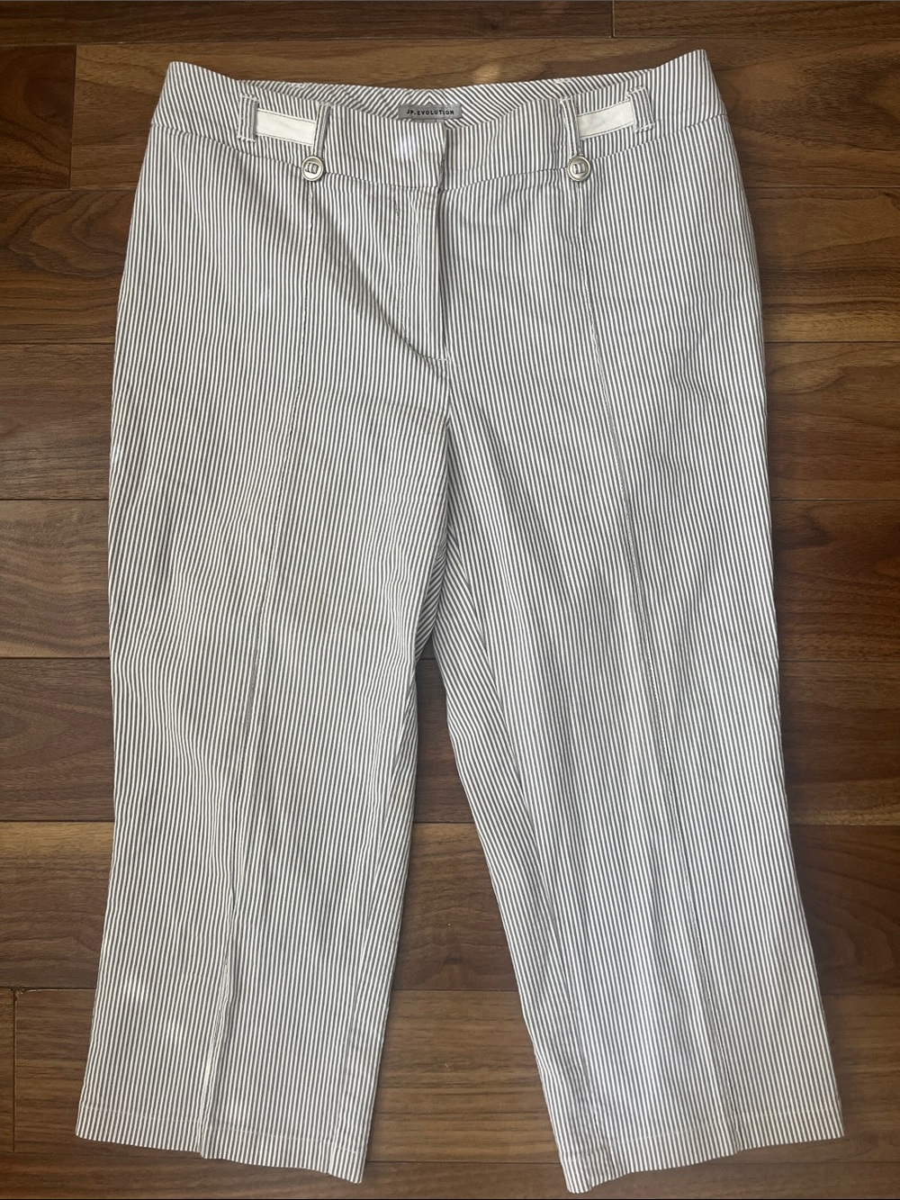 Women Capri Stripe Pants Elegant Size 10 Bottom White Gray